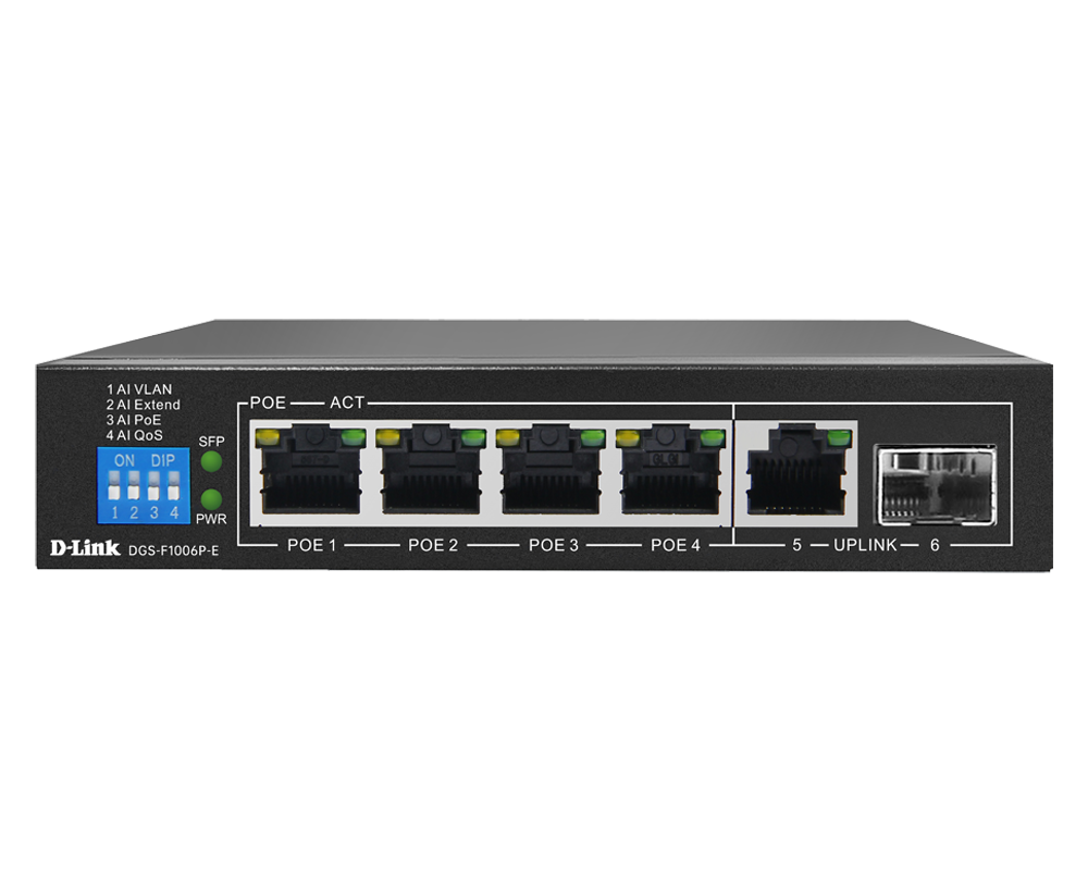 D-Link DGS‑F1006P 6‑Port Gigabit PoE+ Switch (4 PoE, 2 Uplink)